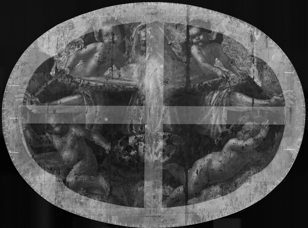 Saronno, Chiesa Prepositurale SS. Pietro e Paolo, G. Ferrari, Dio Padre circondato da quattro angeli - radiografica digitale RX