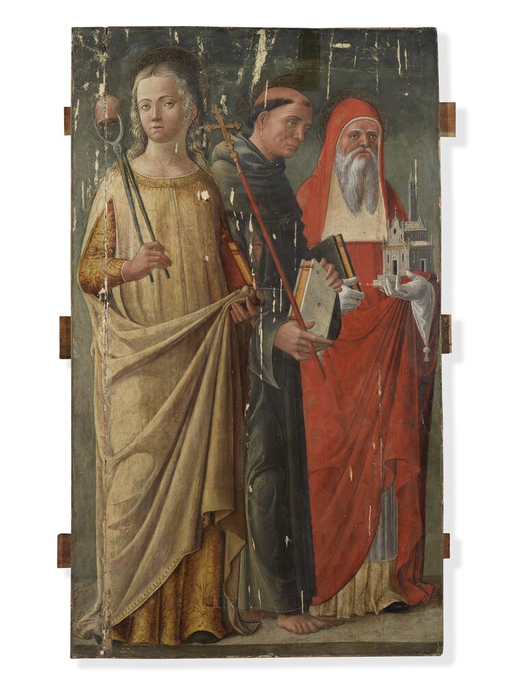 Padova, Musei Civici - Museo d'arte medievale e moderna, J. Da Montagnana (Parisati), I Santi Agata, Francesco e Girolamo, inv. 9 - durante il restauro