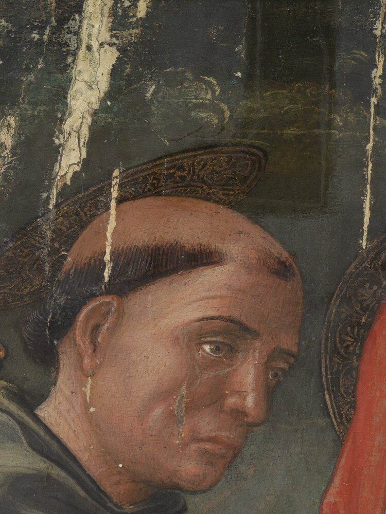 Padova, Musei Civici - Museo d'arte medievale e moderna, J. Da Montagnana (Parisati), I Santi Agata, Francesco e Girolamo, inv. 9 - durante il restauro