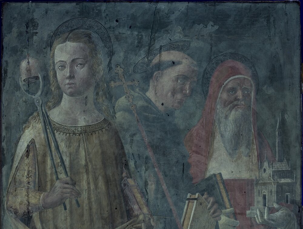 Padova, Musei Civici - Museo d'arte medievale e moderna, J. Da Montagnana (Parisati), I Santi Agata, Francesco e Girolamo, inv. 9 - analisi UV