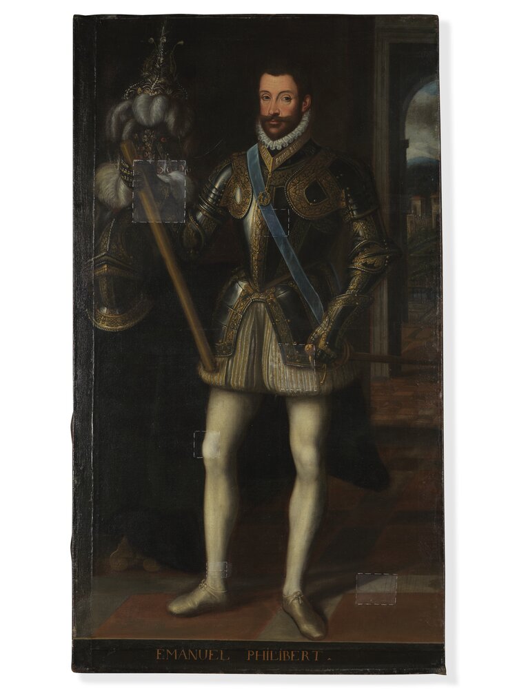 Venaria, Reggia, Portrait of Emanuele Filiberto of Savoy, inv. R 5534 - during restoration