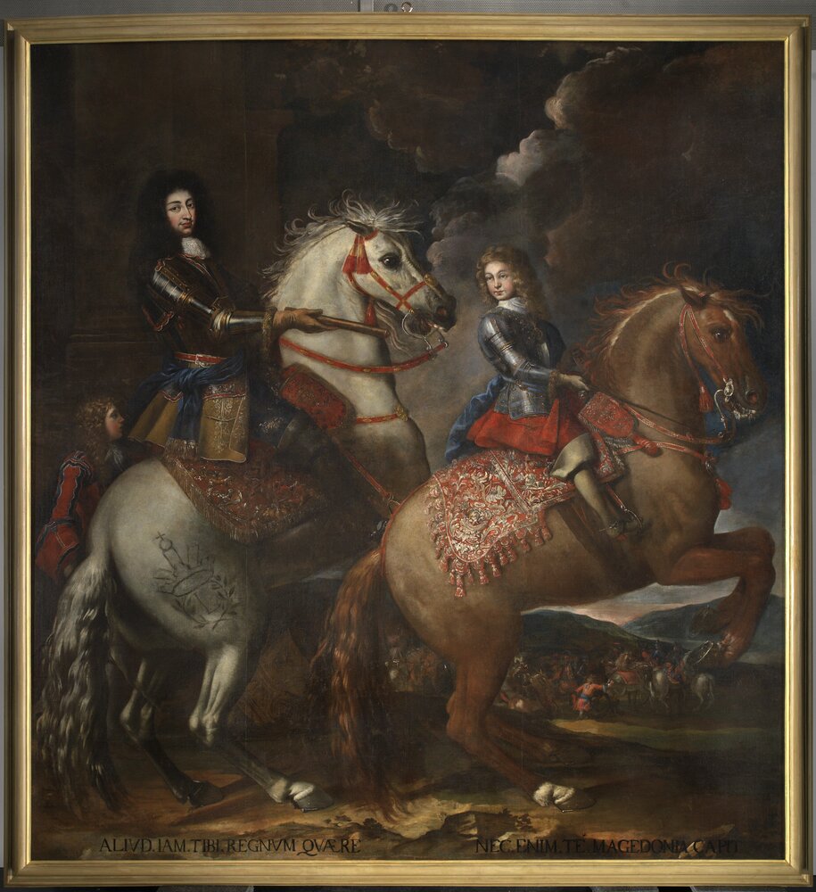 Venaria, Reggia, C. Dauphin, Equestrian portrait of Carlo Emanuele II with his son Vittorio Amedeo II, inv. R 6748 - after restoration