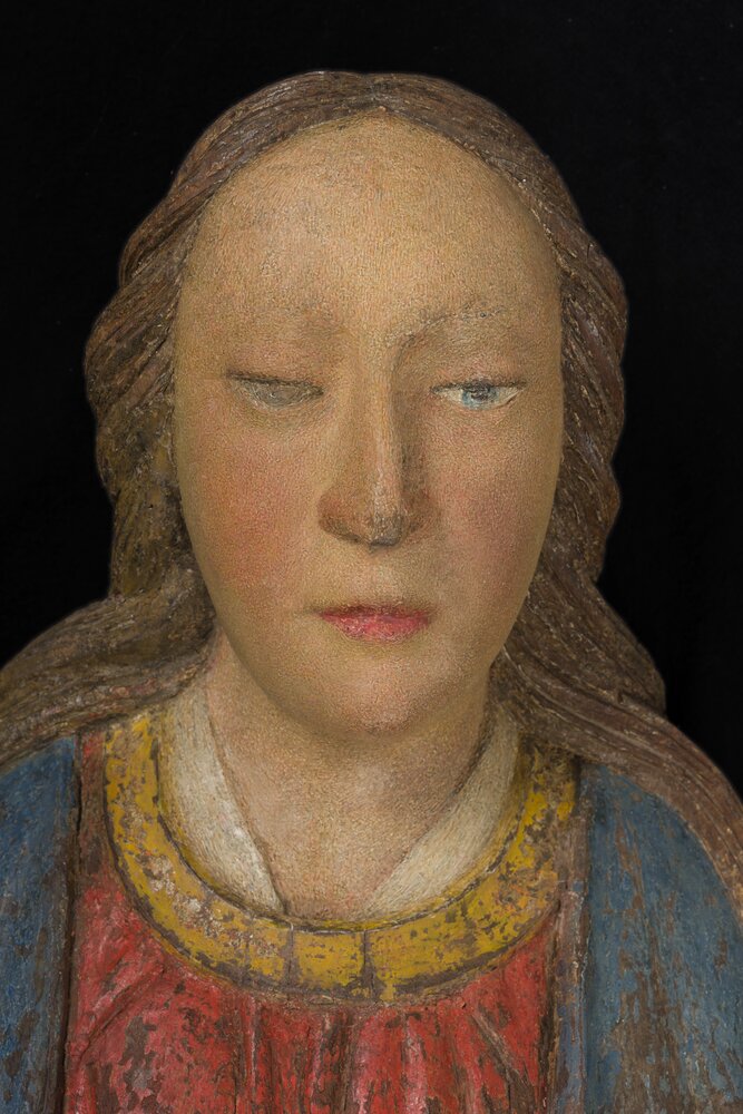 Antagnod (AO), Chiesa parrocchiale, A. De Lonhy (attr.), Assunta, inv. 26780 - durante il restauro