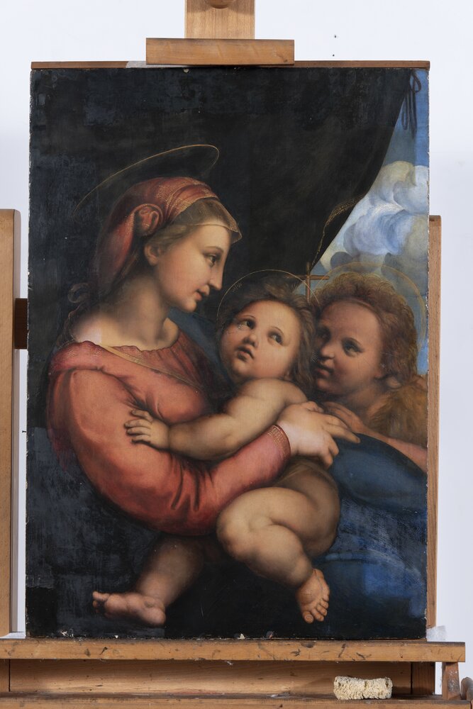 Torino, Galleria Sabauda, Madonna della tenda, inv. 271 - durante il restauro