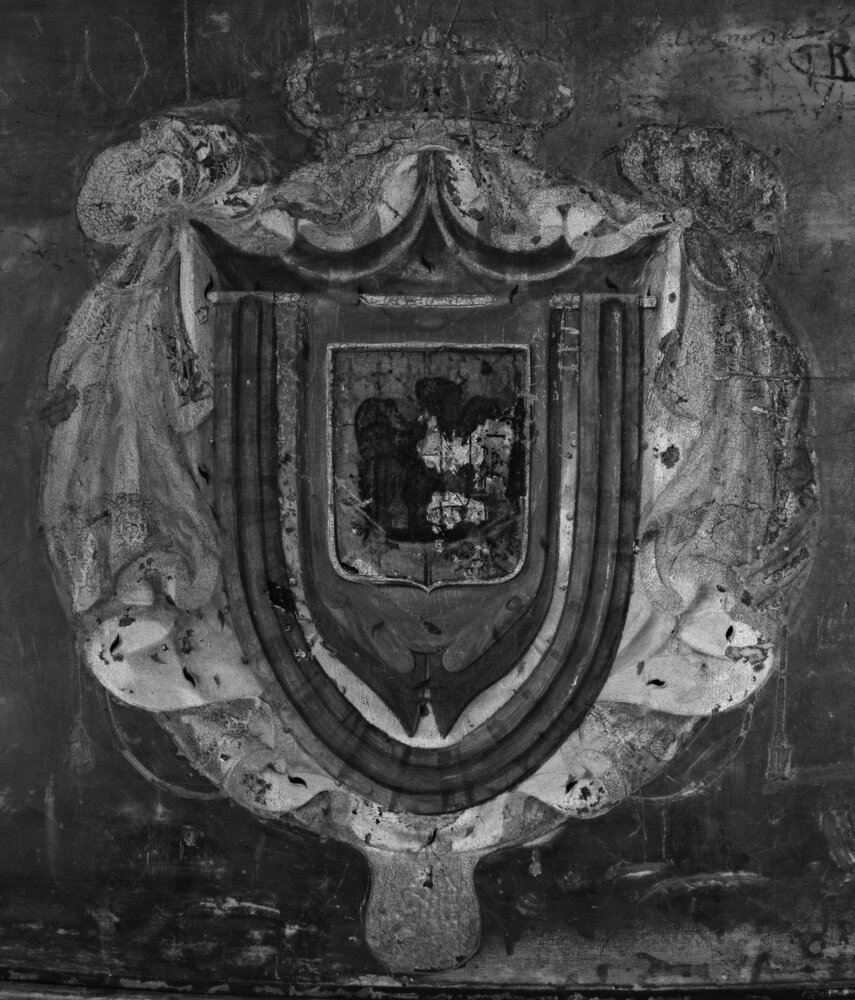 Nichelino, Hunting lodge by Stupinigi, J.A.E. Getting, Napoleonic gala sedan - infrared IR (1700 nm), left coat of arms