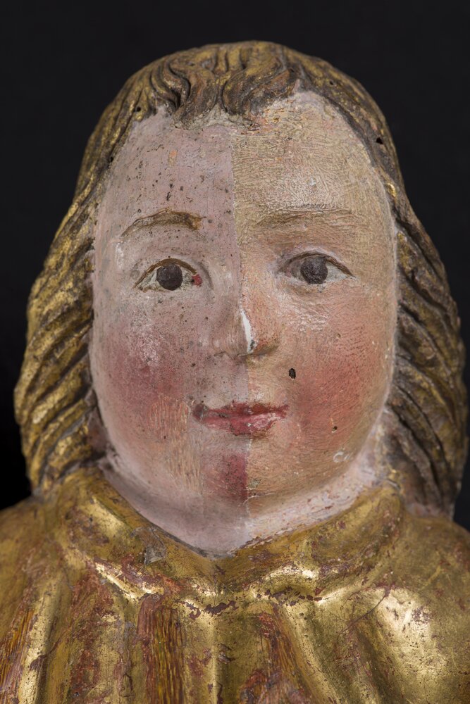 Issogne (AO), Castello,  A. De Lonhy (attr.), 5 angeli, inv. 1502, 1503, 1535, 1535bis, 1536 - durante il restauro