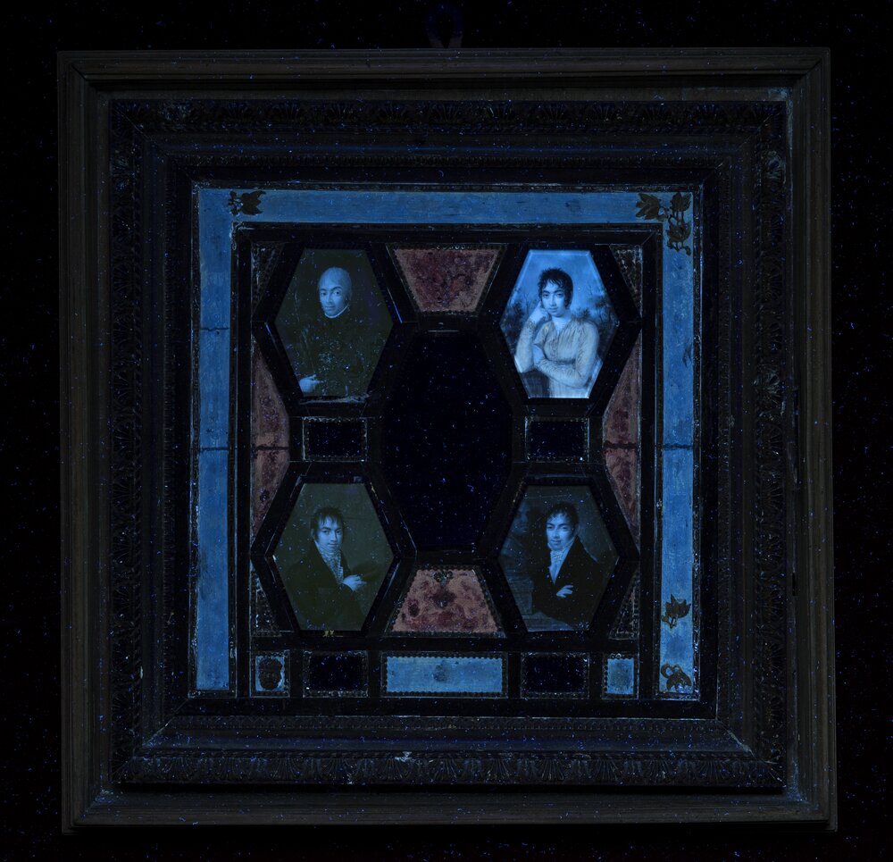 Caravino, Castello di Masino, G. Gigola, Tableau con miniature famiglia Trivulzio, SBAS TO 875 - analisi UV