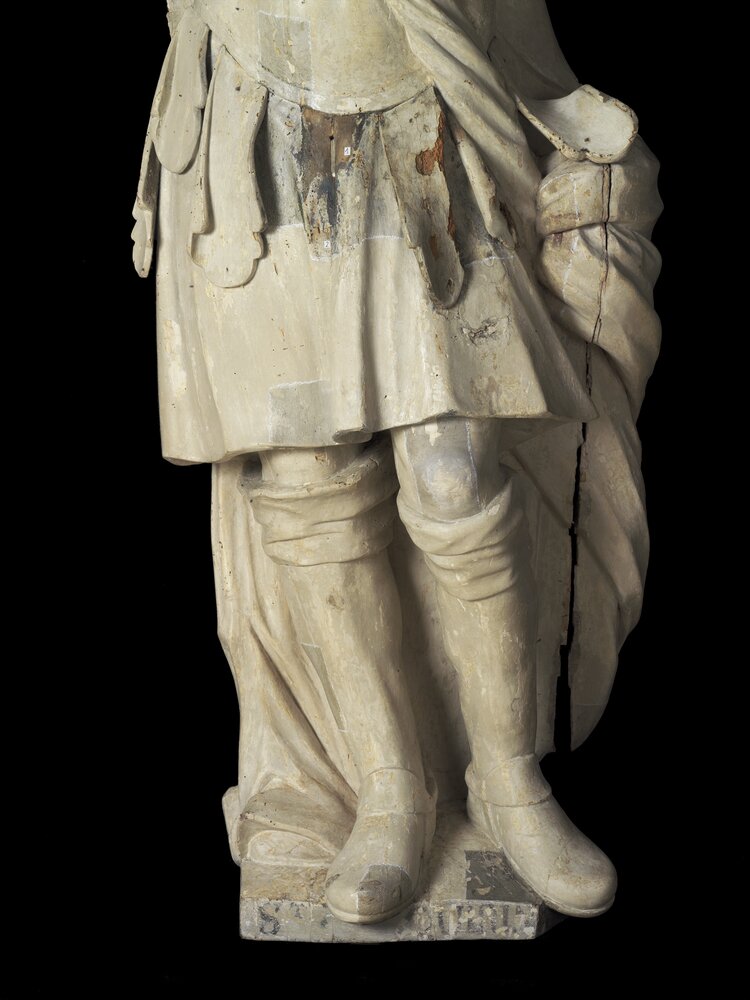 Venaria, Reggia, San Quirino - Saint warrior without helmet - during the restoration