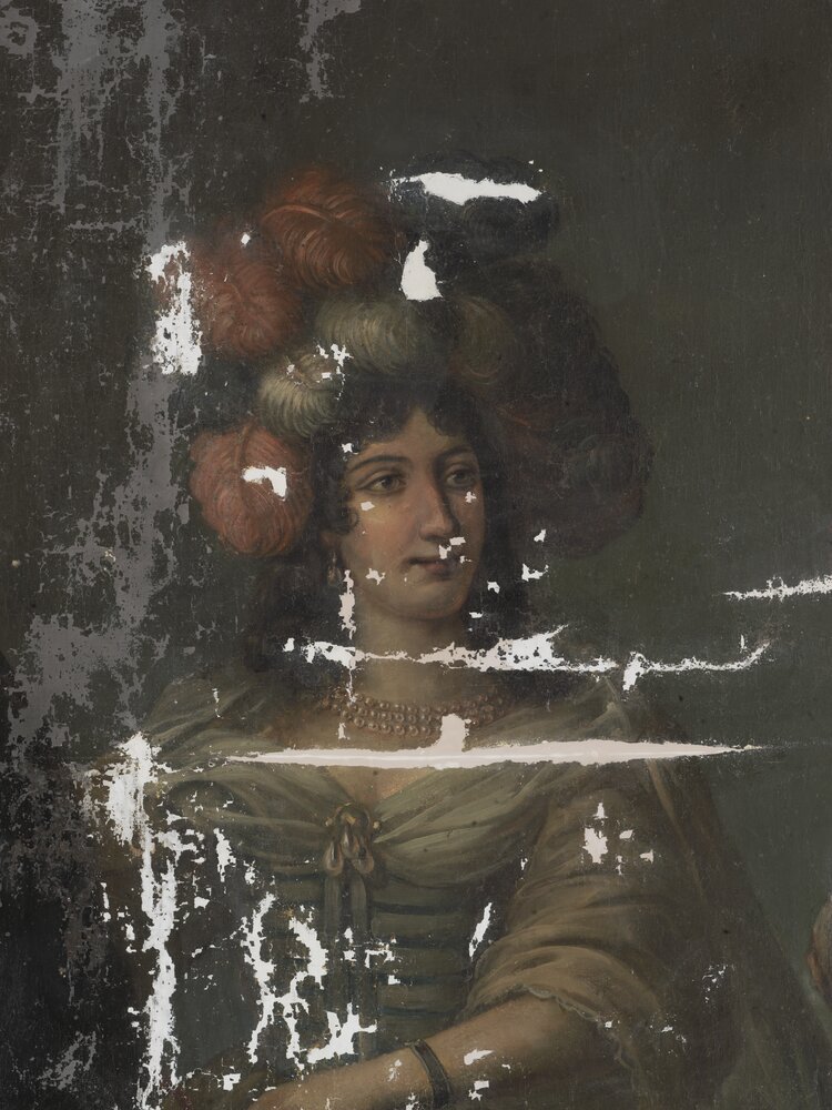 Venaria, Reggia, B. Mathieu, Caterina Isnarda marquise of Caluso and Delibera Eleonora S.Martino di Parella marquise of Rhodes, inv. 273 - during restoration, grouting