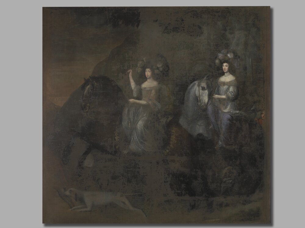 Venaria, Reggia, E. Grandjean, Margherita di Savoia duchessa di Parma e Margherita de Marete de Loicey contessa di Villafaletto - dopo il restauro