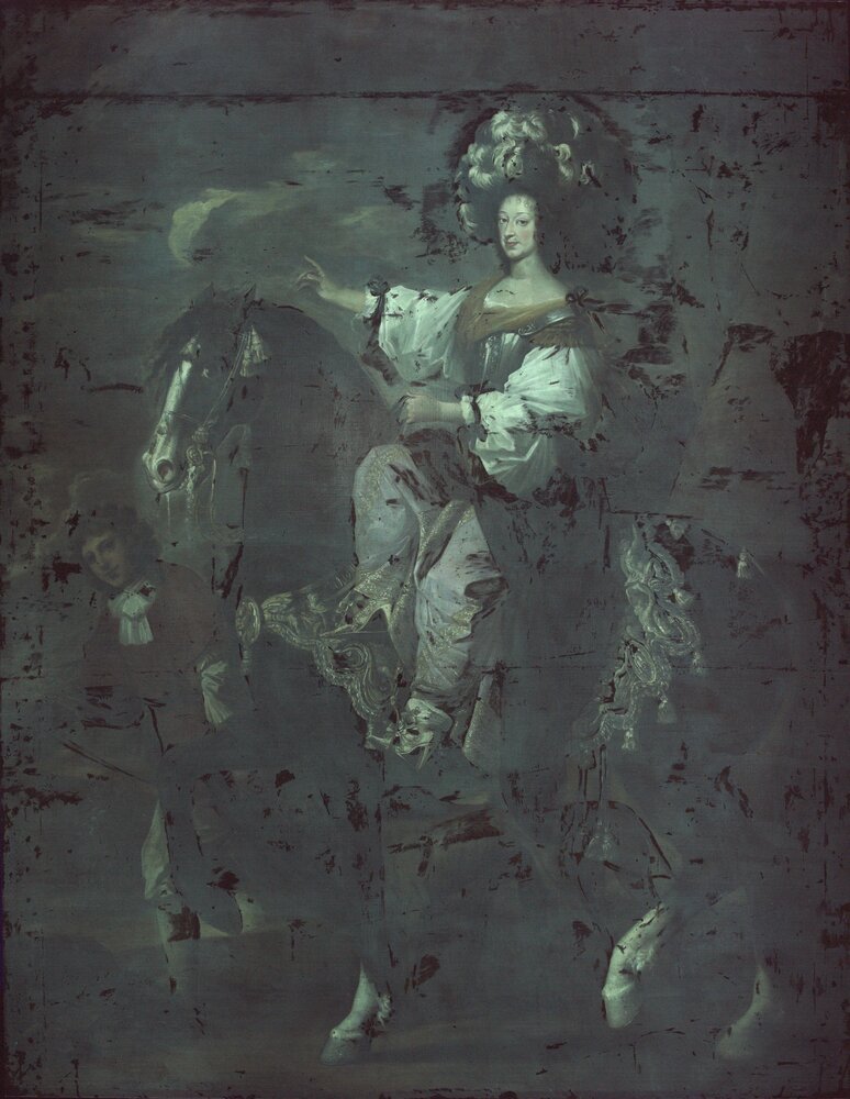Racconigi, Castello, C. Dauphin, Equestrian portrait of Ludovica di Savoia inv. R 4874 - UV analysis