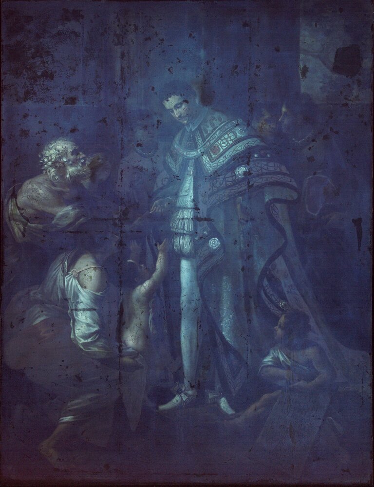 Torino, Palazzo Reale, C. Dauphin, Il Beato Amedeo distribuisce i suoi beni ai poveri, inv. 7043 - analisi UV