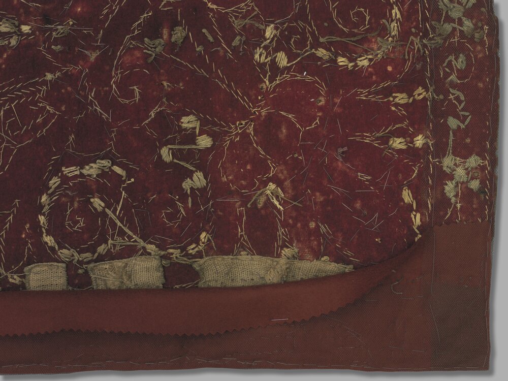 Turin, Civic Museum of Ancient Art - Palazzo Madama, Tapestry with coat of arms of Carlo Emanuele II, inv. 2083/T - during restoration