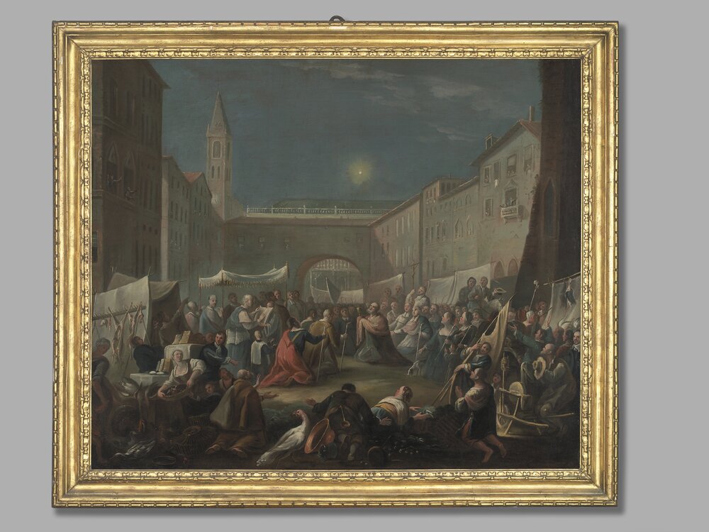 36-TE-2007_Venaria, Reggia, P. D. Olivero (attr.), The miracle of the Blessed Sacrament in the Piazza del Grano in Turin: the descent of the host, inv. RP 264/1 (property of the Piedmont region)