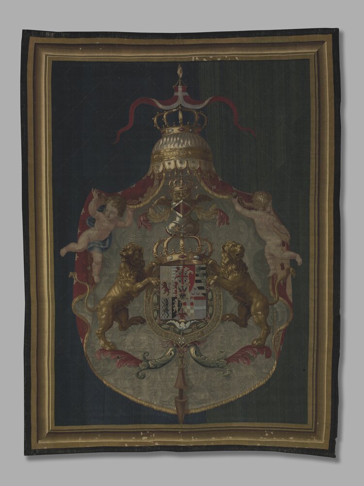 Turin, Civic Museum of Ancient Art - Palazzo Madama, A. Bruno, Door tapestry with coat of arms of Vittorio Amedeo III, inv. 901/A - after restoration