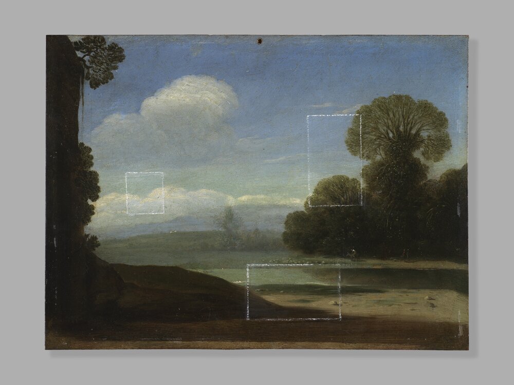 Galleria Sabauda, G. Wals, River landscape inv. 654 cat. 761 bis - during the restoration