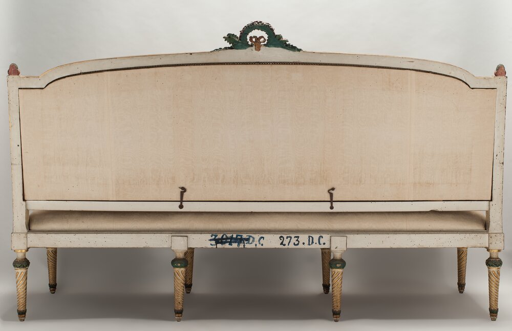 Hunting lodge by Stupinigi, Bonzanigo sofa inv. 273 verse - before restoration