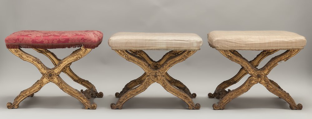 17mc13/14/15-AL-2013_Nichelino, Palazzina di Caccia di Stupinigi, Sgabelli, inv. 730, 734, 735