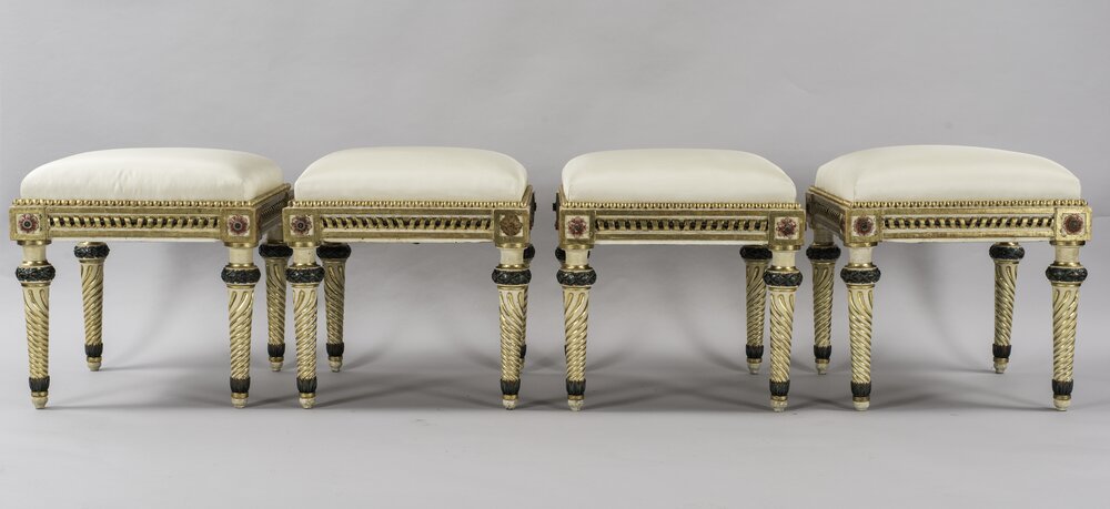 Stupinigi Hunting House, Bonzanigo Stools Invv. 260, 262, 263, 264, 265, 266, 267, 269, 270, 271 - after restoration