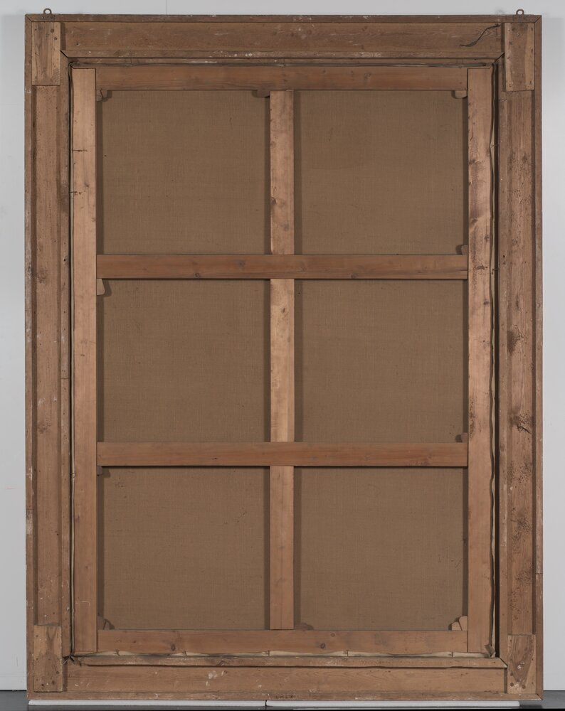 Nichelino, Palazzina di Caccia di Stupinigi, R. Morgari, Ritratto di Umberto I in abiti di gran maestro dell'ordine dei SS: Maurizio e Lazzaro, verso - prima del restauro