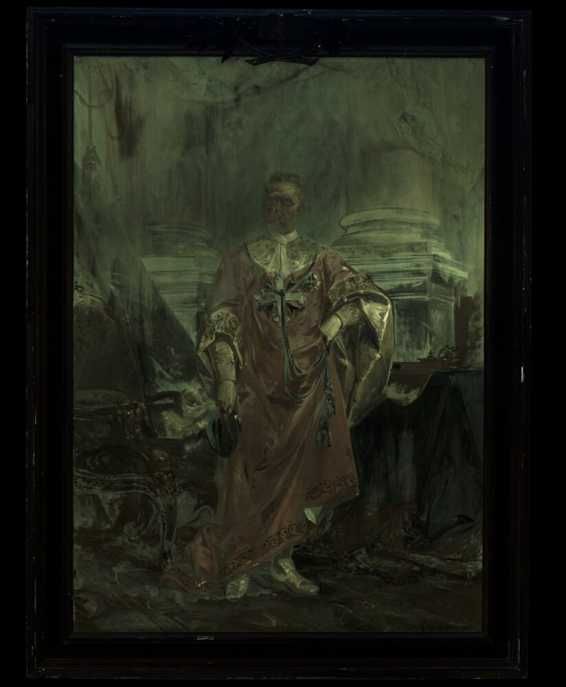 Nichelino, Palazzina di Caccia di Stupinigi, R. Morgari, Ritratto di Umberto I in abiti di gran maestro dell'ordine dei SS: Maurizio e Lazzaro - analisi UV