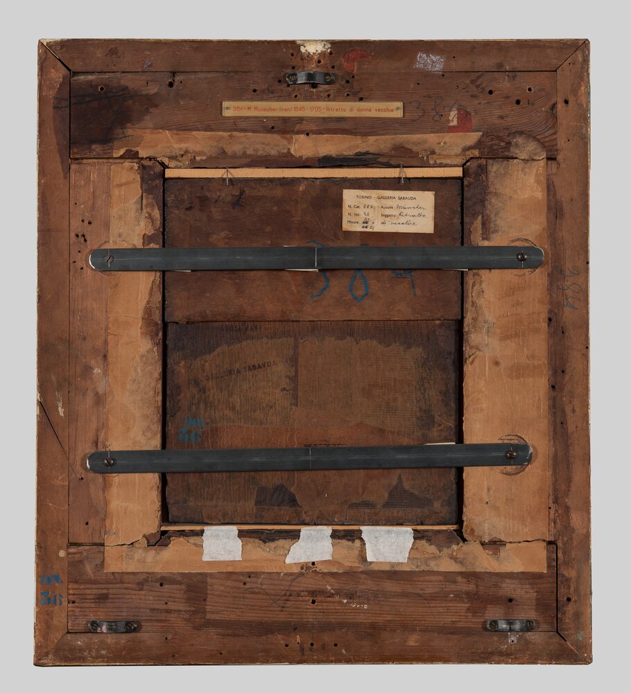 Turin, Galleria Sabauda, M. Van Musscher, Portrait of an elderly woman, inv. 36, verso - before restoration