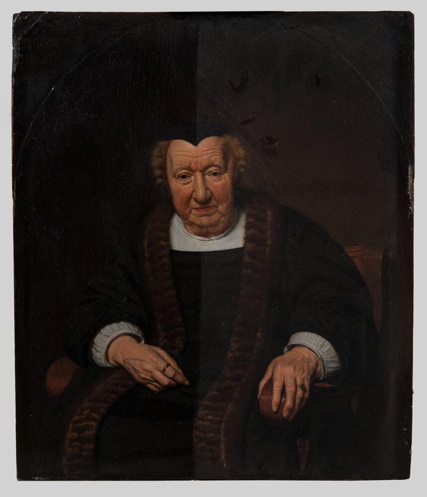 Turin, Galleria Sabauda, M. Van Musscher, Portrait of an elderly woman, inv. 36 - during the restoration