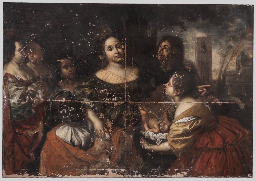 Torino, Galleria Sabauda, F. Cairo, La figlia del faraone accoglie Mosè salvato dalle acque, inv. 822 - durante il restauro