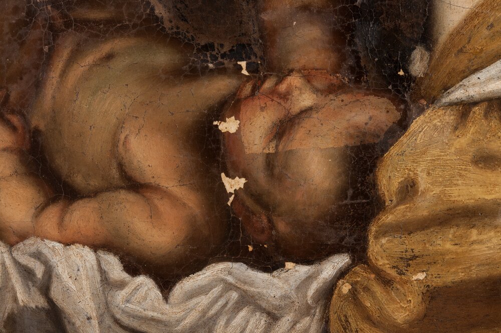 Torino, Galleria Sabauda, F. Cairo, La figlia del faraone accoglie Mosè salvato dalle acque, inv. 822 - durante il restauro