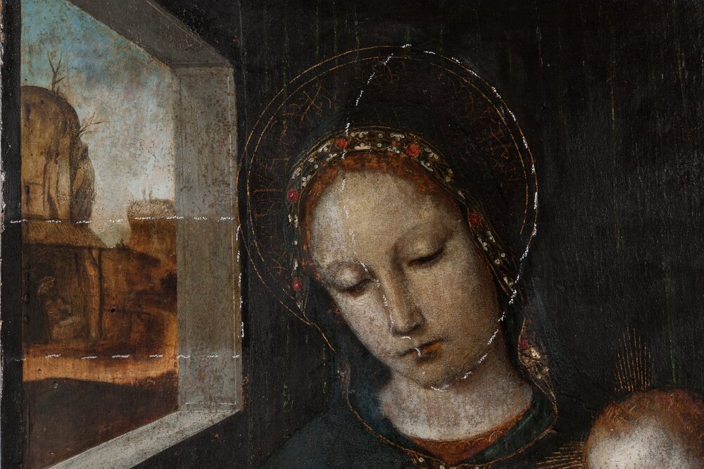 Turin, Galleria Sabauda, A. da Fossano (Bergognone), Madonna with child and a Carthusian, inv. 175 - during the restoration