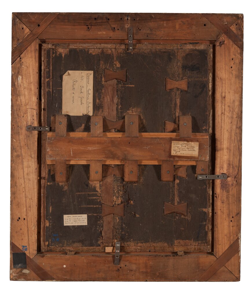 Turin, Galleria Sabauda, J. Dirck, Portrait of a man with a letter, inv. 86, verse - before restoration