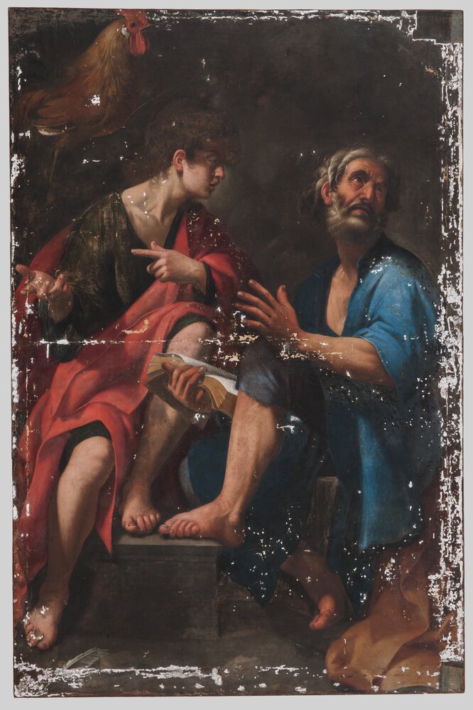 Turin, Galleria Sabauda, G. Baglione, San Giovanni Evangelista and San Pietro con il gallo, inv. 1162 - during the restoration