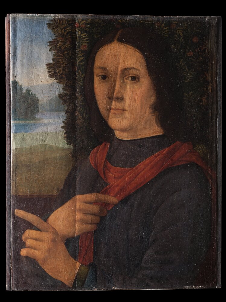 Torino, Galleria Sabauda, L. di Credi, Ritratto di giovane, inv. 188 - prima del restauro, luce radente