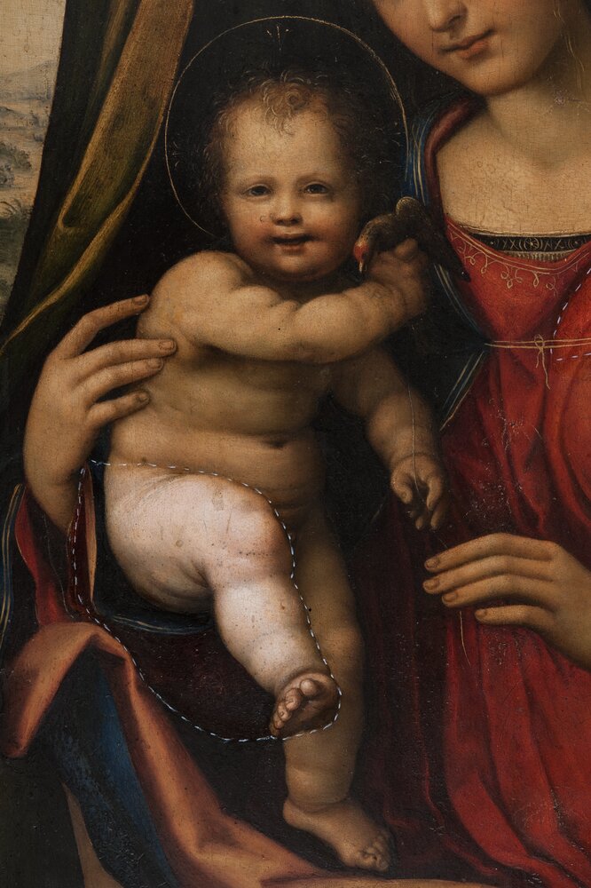 Torino, Galleria Sabauda, G. A. Bazzi (Sodoma), Sacra famiglia, inv. 234 - durante il restauro