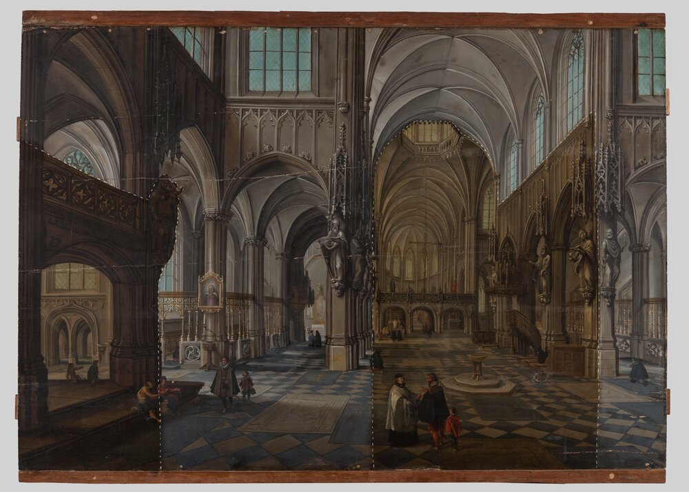 Torino, Galleria Sabauda, H. Van Steenwyck, Interno di chiesa cattolica, inv. 31 - durante il restauro