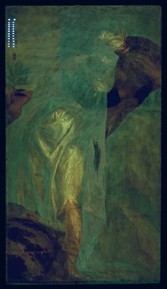 Verbania, Villa San Remigio, P. Caliari (Veronese), Allegory of Astronomy, inv. 40297 - UV analysis during restoration