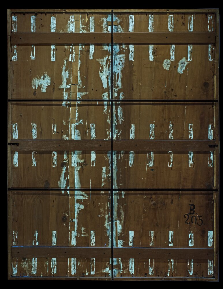 Milano, Pinacoteca di Brera, B. Luini, Raccolta della manna, inv. 5526, verso - analisi UV