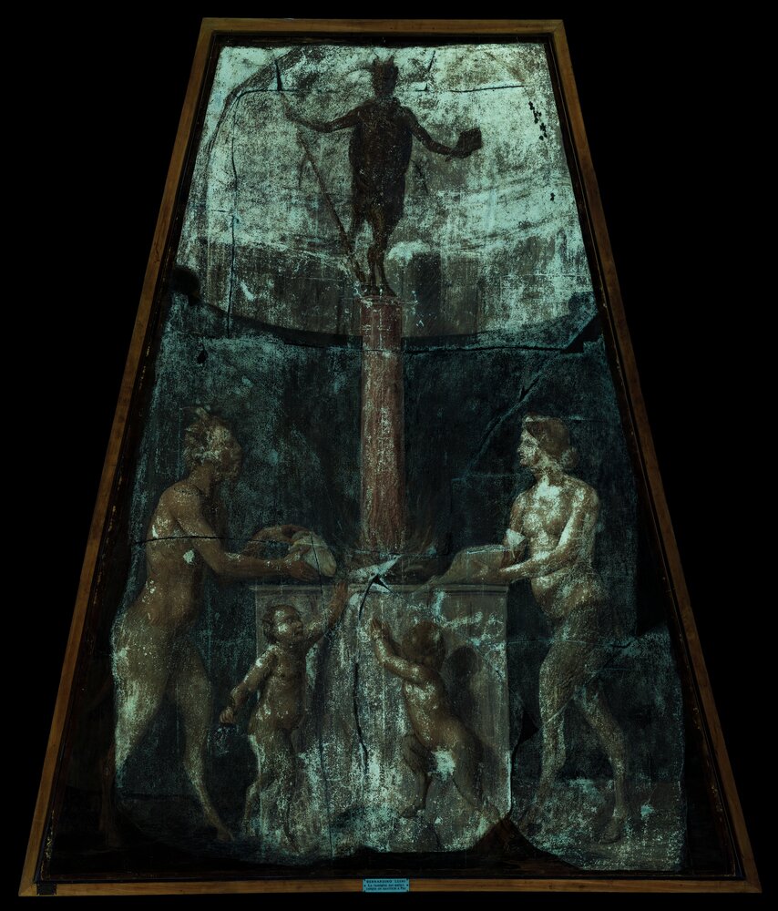 Milano, Pinacoteca di Brera, B. Luini, Una famiglia di satiri compie un sacrificio a Pan, inv. 63 - analisi UV