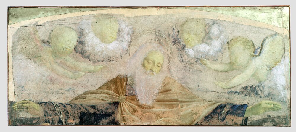 Milano, Pinacoteca di Brera, B. Luini, Dio padre e angeli, inv. 5533 - infrarosso in falso colore (950 nm)
