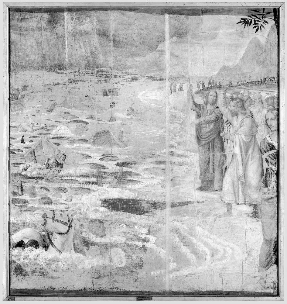 Milano, Pinacoteca di Brera, B. Luini, L'esercito egiziano sommerso dal mar Rosso, inv. 5525 - infrarosso IR (950 nm)