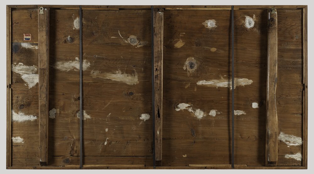 Milano, Pinacoteca di Brera, B. Luini, Il corpo di Santa Caterina d'Alessandria trasportato dagli angeli, inv. 50, verso - prima del restauro