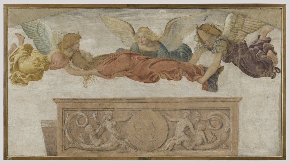 Milano, Pinacoteca di Brera, B. Luini, Il corpo di Santa Caterina d'Alessandria trasportato dagli angeli, inv. 50 - dopo il restauro