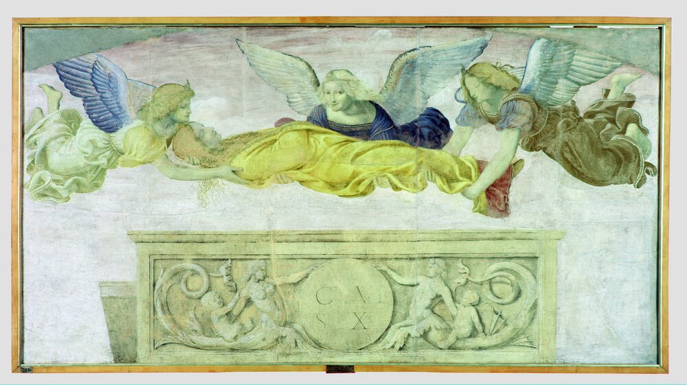 Milano, Pinacoteca di Brera, B. Luini, Il corpo di Santa Caterina d'Alessandria trasportato dagli angeli, inv. 50 - infrarosso in falso colore (950 nm)