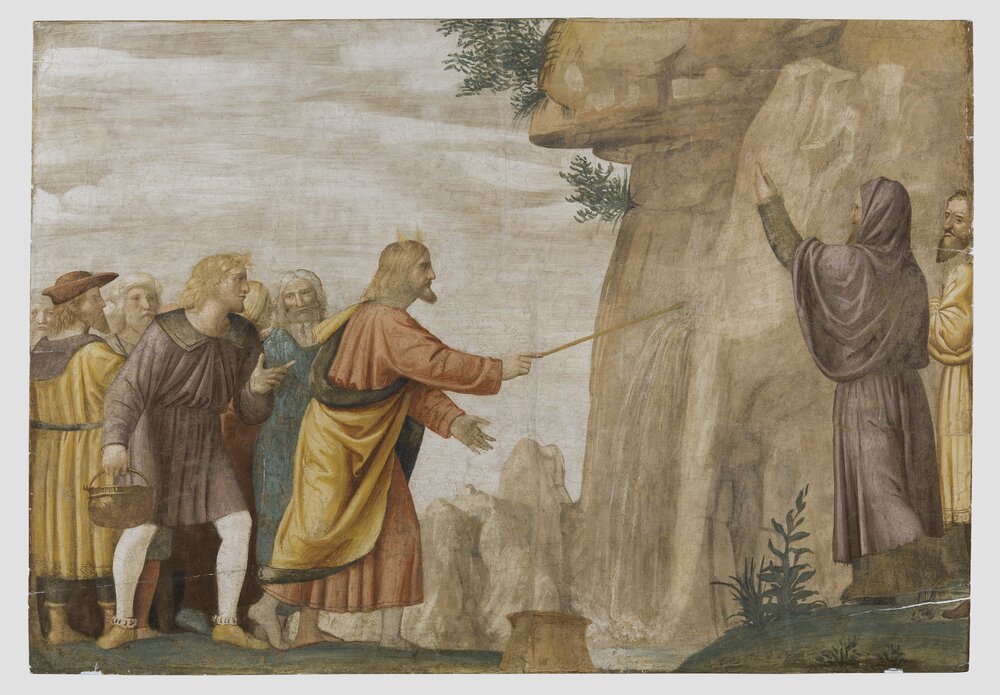 Milano, Pinacoteca di Brera, B. Luini, Mosè fa scaturire l'acqua dalla roccia, inv. 5527 - durante il restauro