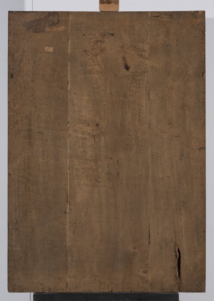 Turin, Museo Civico d'Arte Antica - Palazzo Madama, D. Ferrari, Madonna enthroned with the Child between two holy martyrs, inv. 439-D - back, before restoration