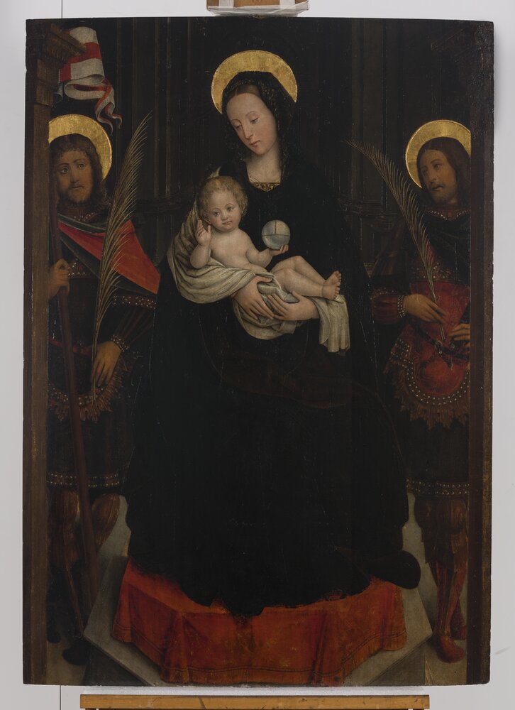 Turin, Museo Civico d'Arte Antica - Palazzo Madama, D. Ferrari, Madonna enthroned with the Child between two holy martyrs, inv. 439-D - after restoration