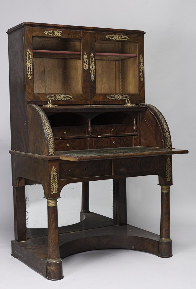 Santena, Castello, Scrittoio impero a due corpi e ribalta a tombeau, inv. N. II/263 - prima del restauro