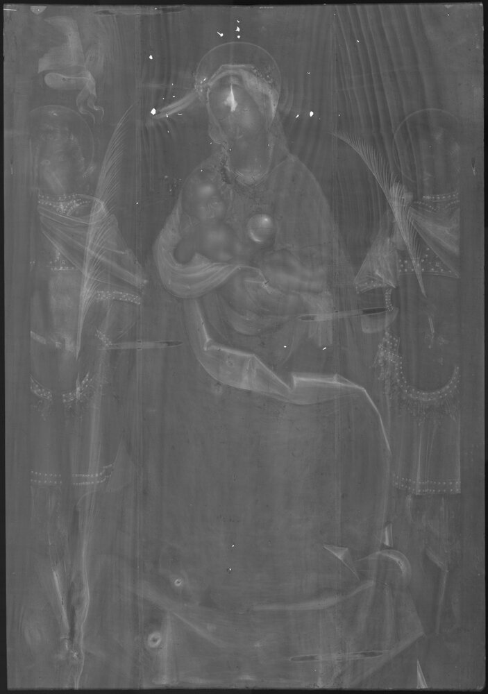 Turin, Museo Civico d'Arte Antica - Palazzo Madama, D. Ferrari, Madonna enthroned with the Child between two holy martyrs, inv. 439-D - Digital X-ray X-ray 