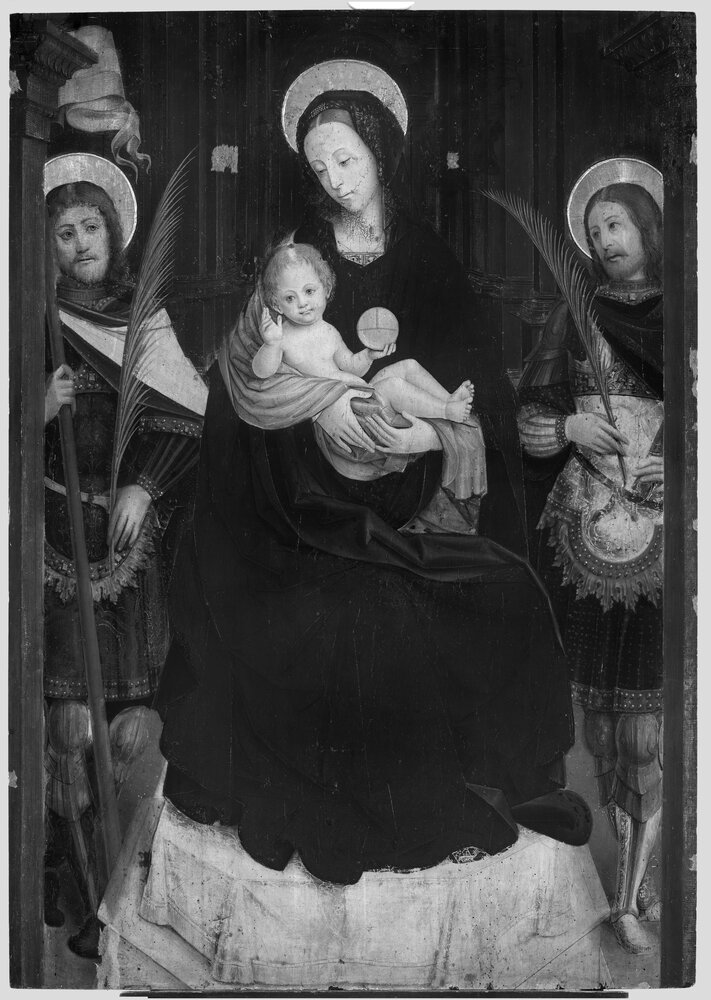 Turin, Museo Civico d'Arte Antica - Palazzo Madama, D. Ferrari, Madonna enthroned with the Child between two holy martyrs, inv. 439-D - infrared IR (950 nm)
