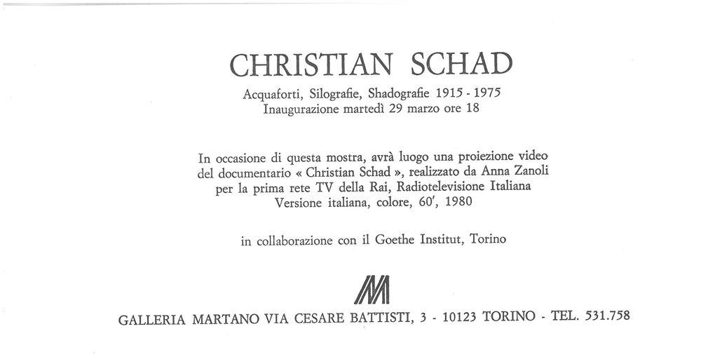 Christian Schad. Marzo - Aprile 1983